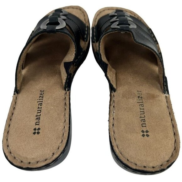 Naturalizer Womens Black Carney Leather Top Slip On Open Toe Sandals Size 6M - Picture 4 of 12
